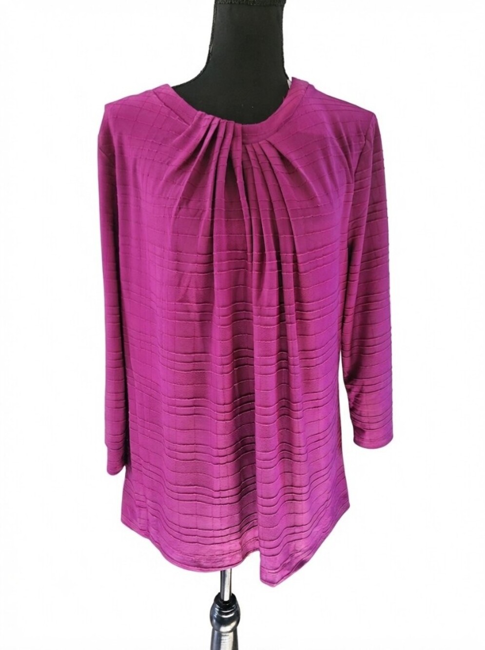 Liz Claiborne Magenta Pleated Neck Long Sleeve Top